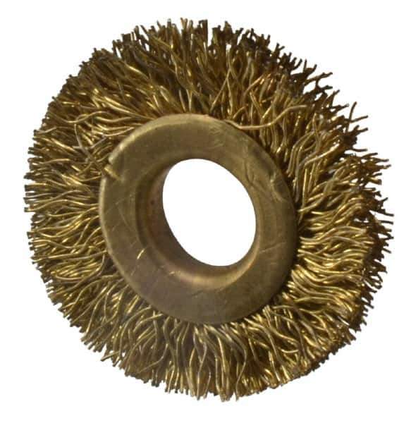 Value Collection - 1-1/4" OD, 3/8" Arbor Hole, Crimped Brass-Coated Steel Wheel Brush - 1/4" Face Width, 1/4" Trim Length, 0.012" Filament Diam, 20,000 RPM - Best Tool & Supply