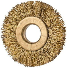 Value Collection - 1-3/8" OD, 3/8" Arbor Hole, Crimped Brass-Coated Steel Wheel Brush - 1/4" Face Width, 3/8" Trim Length, 0.012" Filament Diam, 20,000 RPM - Best Tool & Supply