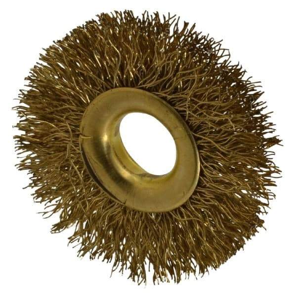 Value Collection - 2" OD, 1/2" Arbor Hole, Crimped Brass-Coated Steel Wheel Brush - 5/16" Face Width, 1/2" Trim Length, 0.012" Filament Diam, 15,000 RPM - Best Tool & Supply