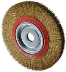 Value Collection - 10" OD, 1-1/4" Arbor Hole, Crimped Brass-Coated Steel Wheel Brush - 1" Face Width, 1-15/32" Trim Length, 0.014" Filament Diam, 3,000 RPM - Best Tool & Supply