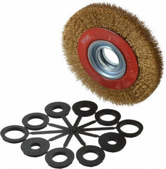 Value Collection - 6" OD, 1-1/4" Arbor Hole, Crimped Brass-Coated Steel Wheel Brush - 11/16" Face Width, 1-1/8" Trim Length, 0.012" Filament Diam, 6,000 RPM - Best Tool & Supply