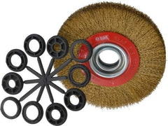 Value Collection - 7" OD, 1-1/4" Arbor Hole, Crimped Brass-Coated Steel Wheel Brush - 3/4" Face Width, 1-1/2" Trim Length, 0.012" Filament Diam, 6,000 RPM - Best Tool & Supply