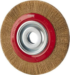 Value Collection - 8" OD, 1-1/4" Arbor Hole, Crimped Brass-Coated Steel Wheel Brush - 3/4" Face Width, 1-11/32" Trim Length, 0.007" Filament Diam, 4,500 RPM - Best Tool & Supply