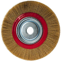 Value Collection - 10" OD, 1-1/4" Arbor Hole, Crimped Brass-Coated Steel Wheel Brush - 1" Face Width, 1-15/32" Trim Length, 0.007" Filament Diam, 3,000 RPM - Best Tool & Supply