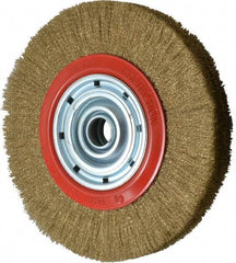 Value Collection - 12" OD, 1-1/4" Arbor Hole, Crimped Brass-Coated Steel Wheel Brush - 1-21/32" Face Width, 2-3/8" Trim Length, 0.007" Filament Diam, 3,000 RPM - Best Tool & Supply