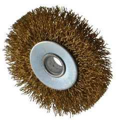 Value Collection - 2-1/2" OD, 3/8" Arbor Hole, Crimped Brass-Coated Steel Wheel Brush - 3/8" Face Width, 1/2" Trim Length, 0.012" Filament Diam, 4,500 RPM - Best Tool & Supply