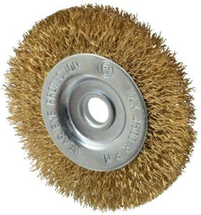 Value Collection - 3" OD, 3/8" Arbor Hole, Crimped Brass-Coated Steel Wheel Brush - 3/8" Face Width, 5/8" Trim Length, 0.012" Filament Diam, 4,500 RPM - Best Tool & Supply