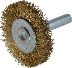 Value Collection - 1-5/8" OD, 1/4" Shank Diam, Crimped Brass-Coated Steel Wheel Brush - 3/16" Face Width, 3/8" Trim Length, 0.015" Filament Diam, 4,500 RPM - Best Tool & Supply