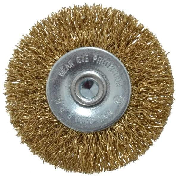 Value Collection - 2" OD, 1/4" Shank Diam, Crimped Brass-Coated Steel Wheel Brush - 9/32" Face Width, 3/8" Trim Length, 0.015" Filament Diam, 4,500 RPM - Best Tool & Supply