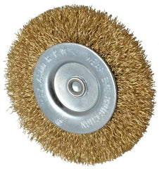 Value Collection - 3" OD, 1/4" Shank Diam, Crimped Brass-Coated Steel Wheel Brush - 3/8" Face Width, 5/8" Trim Length, 0.015" Filament Diam, 4,500 RPM - Best Tool & Supply