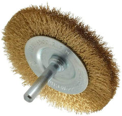 Value Collection - 3" OD, 1/4" Shank Diam, Crimped Brass-Coated Steel Wheel Brush - 3/8" Face Width, 5/8" Trim Length, 0.008" Filament Diam, 4,500 RPM - Best Tool & Supply