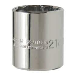 Proto - 3/8" Drive, Standard Hand Socket - 12 Points, 1-3/16" OAL, Chrome Vanadium, Chrome Finish - Best Tool & Supply