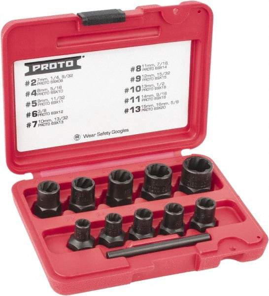 Proto - 10 Piece Socket/Wrench Bolt Extractor Set - Molded Plastic Case - Best Tool & Supply