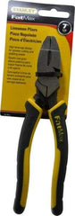 Stanley - 7-5/8" OAL, 1-1/2" Jaw Length x 1" Jaw Width, Side Cutting Linesman's Pliers - Serrated Jaw, Flat Nose Head, Bi-Material Cushion Grip Handles - Best Tool & Supply