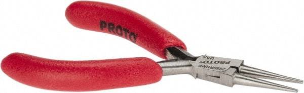 Proto - 4-1/2" OAL, 1-3/64" Jaw Length x 27/64" Jaw Width, Long Nose Mini Pliers - Standard Jaw, Round Nose Head, ESD Cushion Handles, with Spring - Best Tool & Supply