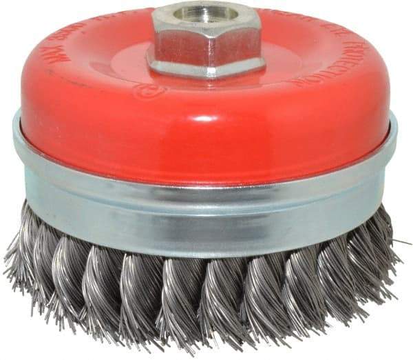 Value Collection - 4" Diam, 5/8-11 Threaded Arbor, Steel Fill Cup Brush - 0.02 Wire Diam, 8,500 Max RPM - Best Tool & Supply