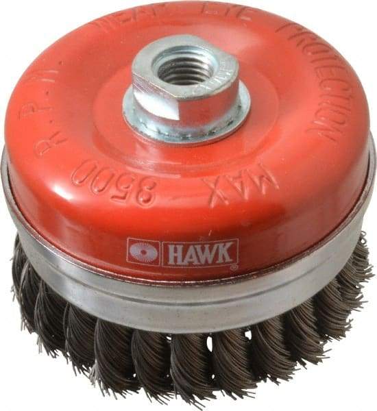 Value Collection - 4" Diam, M16x2.00 Threaded Arbor, Steel Fill Cup Brush - 0.02 Wire Diam, 8,500 Max RPM - Best Tool & Supply