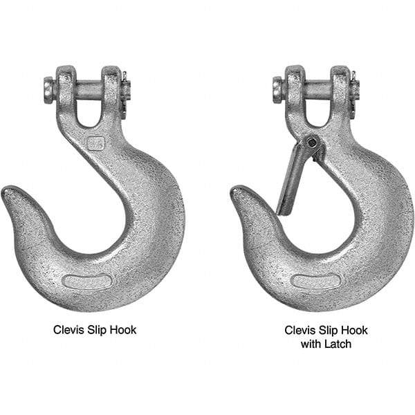 Campbell - 3/8" Chain Diam, 43 Chain Grade Clevis Hook - 5,400 Lb Capacity, 5/8" ID, 1/2" Pin Diam, 1-21/64" Hook Throat, 5-3/16" OAL, 3-15/16" Hook Width - Best Tool & Supply