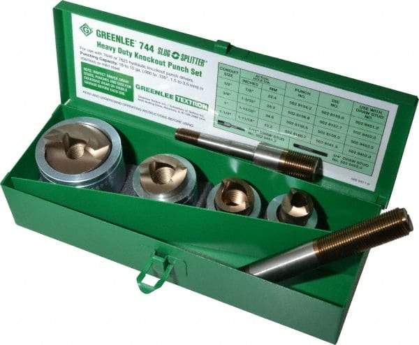 Greenlee - 7 Piece, 22.5 to 43.2mm Punch Hole Diam, Hydraulic Knockout Set - Round Punch, 10 Gage Mild Steel - Best Tool & Supply