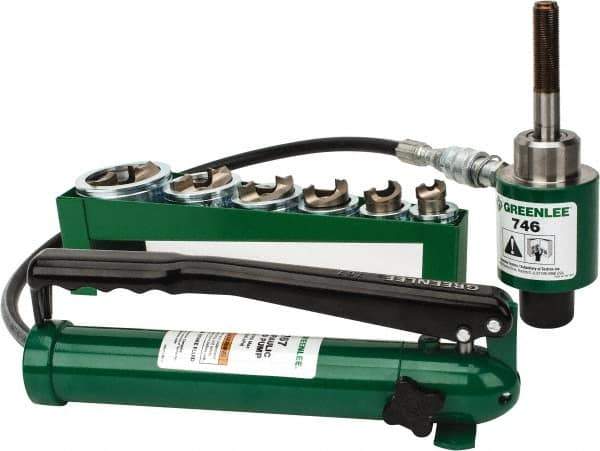 Greenlee - 21 Piece, 22.5 to 61.5" Punch Hole Diam, Hydraulic Knockout Set - Round Punch, 10 Gage Mild Steel - Best Tool & Supply