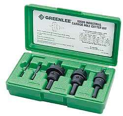 Greenlee - 5 Piece, 7/8" to 1-3/8" Saw Diam, Hole Saw Kit - Carbide-Tipped, Pilot Drill Model No. 123CT, Includes 3 Hole Saws - Best Tool & Supply