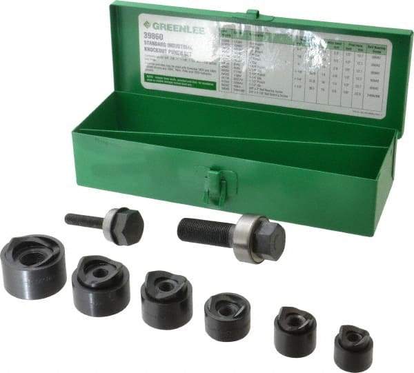 Greenlee - 15 Piece, 3/4 to 1-1/2" Punch Hole Diam, Manual Standard Punch Kit - Round Punch, 16 Gage Mild Steel - Best Tool & Supply