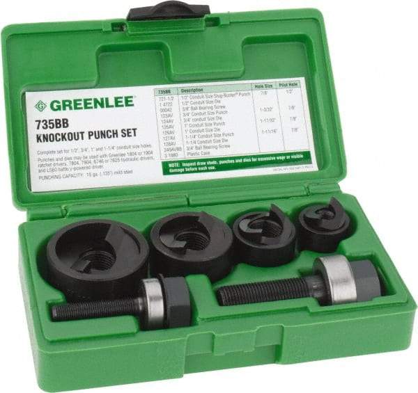 Greenlee - 11 Piece, 1/2 to 1-1/4" Punch Hole Diam, Manual Knockout Set - Round Punch, 10 Gage Mild Steel - Best Tool & Supply