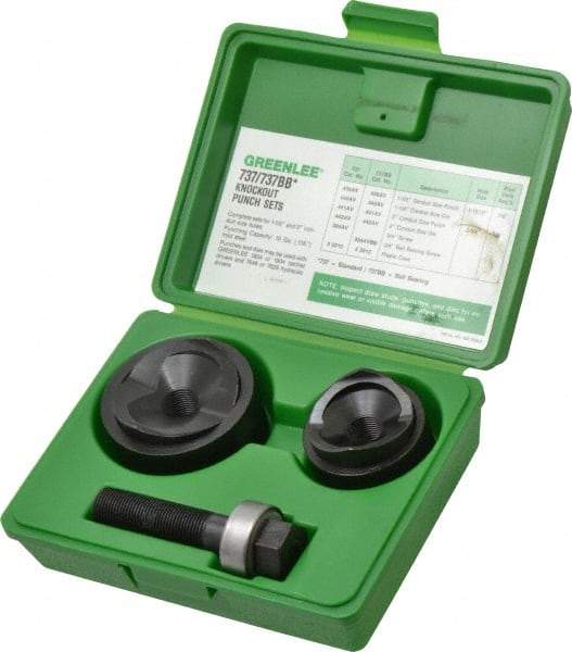 Greenlee - 6 Piece, 1-1/2 to 2" Punch Hole Diam, Manual Knockout Set - Round Punch, 10 Gage Mild Steel - Best Tool & Supply