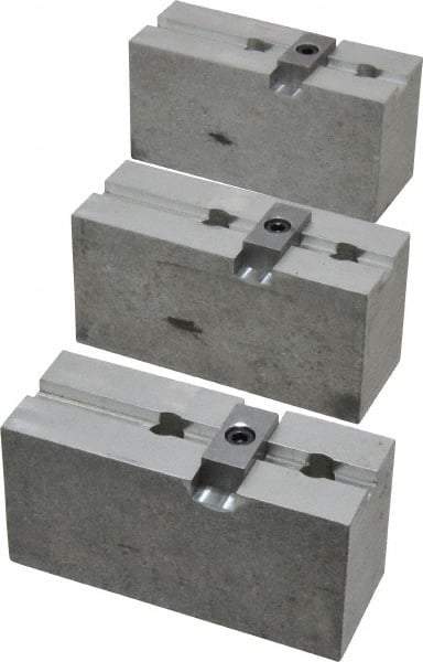 Abbott Workholding Products - 8" & Up Chuck Capacity, Tongue & Groove Attachment, Square Soft Lathe Chuck Jaw - 3 Jaws, Aluminum, 1-3/4" Btw Mount Hole Ctrs, 4" Long x 1-1/2" Wide x 2" High, 5/16" Groove, 3/8" Fastener - Best Tool & Supply