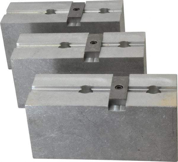 Abbott Workholding Products - 15 to 18" Chuck Capacity, Tongue & Groove Attachment, Square Soft Lathe Chuck Jaw - 3 Jaws, Aluminum, 3" Btw Mount Hole Ctrs, 6-1/2" Long x 2-1/2" Wide x 3" High, 1/2" Groove, 5/8" Fastener - Best Tool & Supply