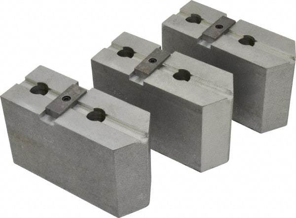 Abbott Workholding Products - 15 to 18" Chuck Capacity, Tongue & Groove Attachment, Square Soft Lathe Chuck Jaw - 3 Jaws, Aluminum, 3" Btw Mount Hole Ctrs, 6-1/2" Long x 2-1/2" Wide x 4" High, 1/2" Groove, 3/4" Fastener - Best Tool & Supply