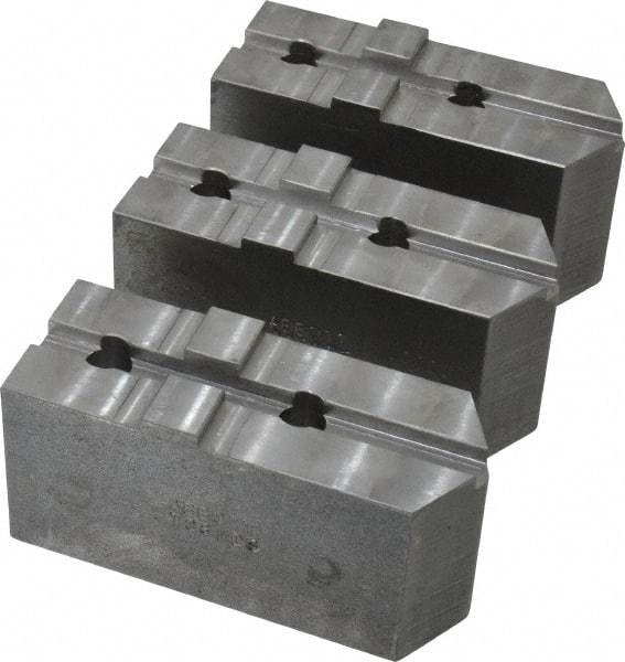 Abbott Workholding Products - 8" & Up Chuck Capacity, Tongue & Groove Attachment, Square Soft Lathe Chuck Jaw - 3 Jaws, Steel, 1-3/4" Btw Mount Hole Ctrs, 4" Long x 1-1/2" Wide x 2" High, 5/16" Groove, 1/2" Fastener - Best Tool & Supply