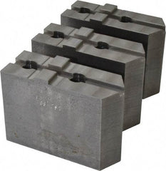 Abbott Workholding Products - 8" & Up Chuck Capacity, Tongue & Groove Attachment, Square Soft Lathe Chuck Jaw - 3 Jaws, Steel, 1-3/4" Btw Mount Hole Ctrs, 4" Long x 1-1/2" Wide x 3" High, 5/16" Groove, 1/2" Fastener - Best Tool & Supply