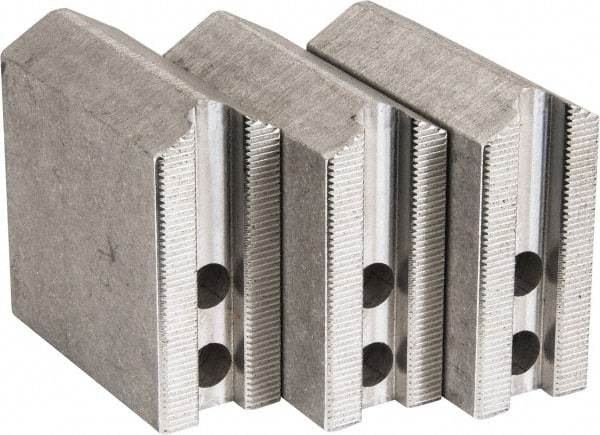 Abbott Workholding Products - 6" & Up Chuck Capacity, 1.5mm x 60° Serrated Attachment, Square Soft Lathe Chuck Jaw - 3 Jaws, Aluminum, 0.7874" Btw Mount Hole Ctrs, 3" Long x 1-1/4" Wide x 3" High, 0.4724" Groove, 0.3937" & 10mm Fastener - Best Tool & Supply