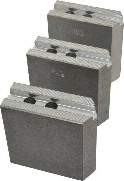 Abbott Workholding Products - 8" & Up Chuck Capacity, 1.5mm x 60° Serrated Attachment, Square Soft Lathe Chuck Jaw - 3 Jaws, Aluminum, 63/64" Btw Mount Hole Ctrs, 4" Long x 1-1/2" Wide x 4" High, 0.5512" Groove, 0.4724" & 12mm Fastener - Best Tool & Supply