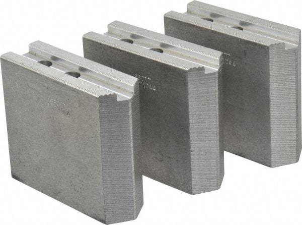 Abbott Workholding Products - 10" & Up Chuck Capacity, 1.5mm x 60° Serrated Attachment, Square Soft Lathe Chuck Jaw - 3 Jaws, Aluminum, 1.1811" Btw Mount Hole Ctrs, 4-1/2" Long x 1-1/2" Wide x 4" High, 0.6299" Groove, 0.4724" & 12mm Fastener - Best Tool & Supply