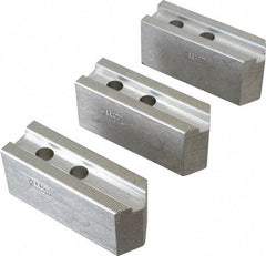 Abbott Workholding Products - 10" & Up Chuck Capacity, 1.5mm x 60° Serrated Attachment, Square Soft Lathe Chuck Jaw - 3 Jaws, Aluminum, 1.2598" Btw Mount Hole Ctrs, 4-1/2" Long x 1-1/2" Wide x 2" High, 0.6299" Groove, 0.4724" & 12mm Fastener - Best Tool & Supply