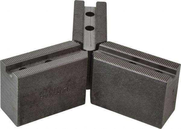 Abbott Workholding Products - 6" & Up Chuck Capacity, 1.5mm x 60° Serrated Attachment, Square Soft Lathe Chuck Jaw - 3 Jaws, Steel, 63/64" Btw Mount Hole Ctrs, 3" Long x 1-1/4" Wide x 2" High, 0.4331" Groove, 0.315" & 8mm Fastener - Best Tool & Supply