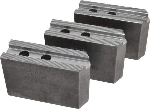 Abbott Workholding Products - 10" & Up Chuck Capacity, 1.5mm x 60° Serrated Attachment, Square Soft Lathe Chuck Jaw - 3 Jaws, Steel, 1.1811" Btw Mount Hole Ctrs, 4-1/2" Long x 1-1/2" Wide x 3" High, 0.6299" Groove, 0.4724" & 12mm Fastener - Best Tool & Supply