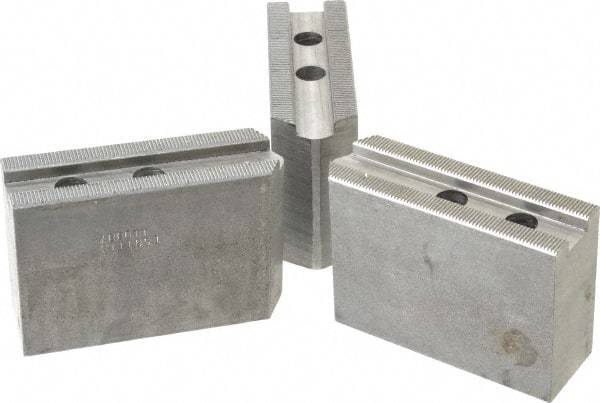 Abbott Workholding Products - 10" & Up Chuck Capacity, 1.5mm x 60° Serrated Attachment, Square Soft Lathe Chuck Jaw - 3 Jaws, Steel, 1.2598" Btw Mount Hole Ctrs, 4-1/2" Long x 1-1/2" Wide x 3" High, 0.6299" Groove, 0.4724" & 12mm Fastener - Best Tool & Supply