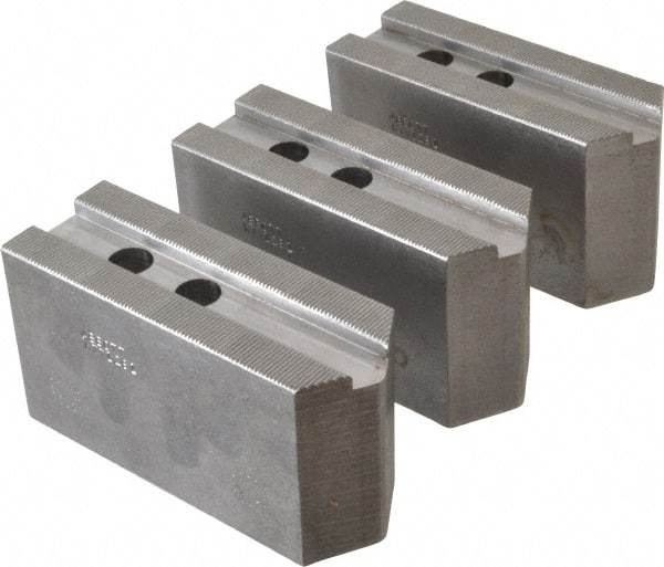 Abbott Workholding Products - 12" & Up Chuck Capacity, 1.5mm x 60° Serrated Attachment, Square Soft Lathe Chuck Jaw - 3 Jaws, Steel, 1.1811" Btw Mount Hole Ctrs, 5-1/2" Long x 2" Wide x 3" High, 0.7087" Groove, 0.5512" & 14mm Fastener - Best Tool & Supply