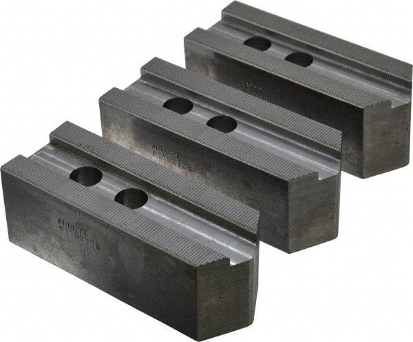 Abbott Workholding Products - 12" & Up Chuck Capacity, 1.5mm x 60° Serrated Attachment, Square Soft Lathe Chuck Jaw - 3 Jaws, Steel, 1.1811" Btw Mount Hole Ctrs, 5-1/2" Long x 2" Wide x 2" High, 0.8268" Groove, 0.6299" & 16mm Fastener - Best Tool & Supply