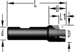 Cutting Tool Technologies - 5/8" Cut Diam, 0.38" Max Depth of Cut, 5/8" Shank Diam, 3-1/4" OAL, Indexable Square Shoulder End Mill - APKT 1003... Inserts, Weldon Shank, 90° Lead Angle, Through Coolant - Best Tool & Supply