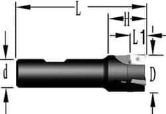 Cutting Tool Technologies - 5/8" Cut Diam, 0.38" Max Depth of Cut, 5/8" Shank Diam, 3-1/4" OAL, Indexable Square Shoulder End Mill - APKT 1003... Inserts, Weldon Shank, 90° Lead Angle, Through Coolant - Best Tool & Supply