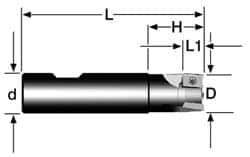 Cutting Tool Technologies - 3/4" Cut Diam, 0.38" Max Depth of Cut, 3/4" Shank Diam, 3.38" OAL, Indexable Square Shoulder End Mill - APKT 1003... Inserts, Weldon Shank, 90° Lead Angle - Best Tool & Supply