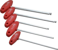 Wiha - 5 Piece T-Handle Ball End Hex Key Set - Hex Range 4 to 10mm, Chrome Vanadium Molybdenum - Best Tool & Supply