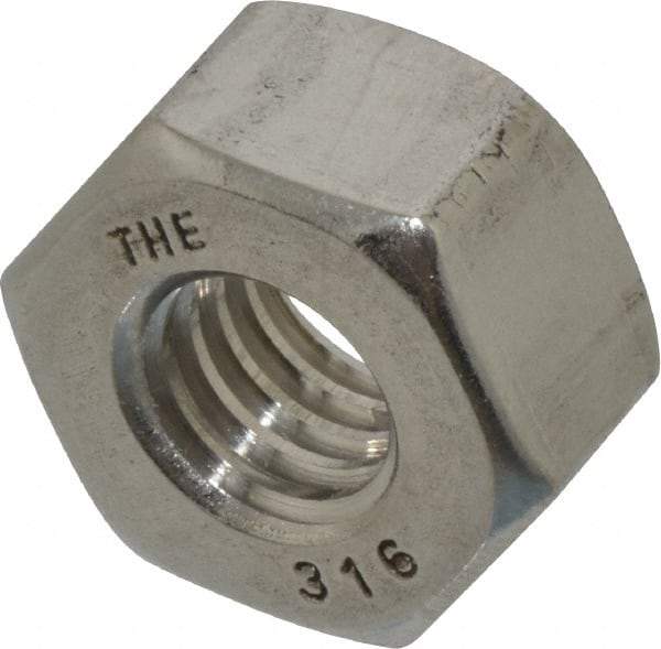 Value Collection - 3/8-16 UNC Stainless Steel Right Hand Heavy Hex Nut - 11/16" Across Flats, 23/64" High, Uncoated - Best Tool & Supply