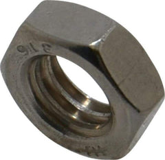 Value Collection - 3/8-16 UNC Stainless Steel Right Hand Hex Jam Nut - 9/16" Across Flats, 7/32" High, Uncoated - Best Tool & Supply