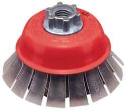 JAZ USA - 2-3/4" Diam, 5/8-11 & M14x2.00 Threaded Arbor, Steel Fill Cup Brush - 0.015 Wire Diam, 3/4" Trim Length, 15,000 Max RPM - Best Tool & Supply