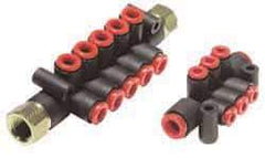 SMC PNEUMATICS - 3/8" Inlet, 8mm Outlet Manifold - 139mm Long, 2 Inlet Ports, 10 Outlet Ports - Best Tool & Supply